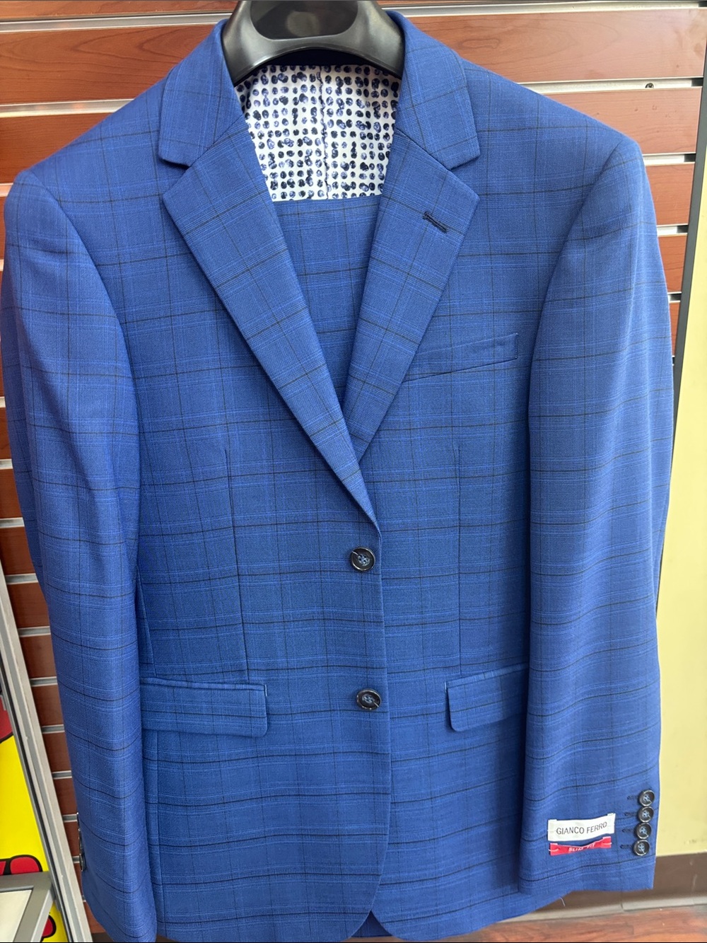 Men's Blue Windowpane Two-Button Suit Jacket